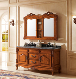 席勒浴室柜 欧式仿古卫浴柜镜柜组合 红橡木实木美式双盆柜洗漱台