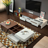 现代简约多功能储物胡桃木茶几电视柜组合北欧创意小户型客厅家具