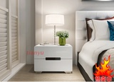 新款欧式卧室床配套家具隐藏拉手黑白色高亮光烤漆实木简约床头柜