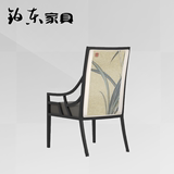 新中式餐椅 现代中式布艺沙发椅 创意实木单人扶手休闲椅餐厅家具