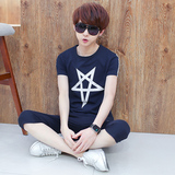 夏季男士韩版修身纯棉短袖卫衣套装青少年学生运动短裤T恤套装男