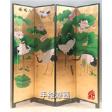 六鹤图手绘漆画折屏风现代中式酒店餐厅卧室隔断玄关背景装饰包邮