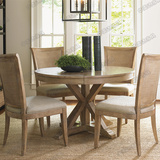 美式实木餐桌椅组合圆形实木复古简约原木可伸缩餐桌乡村餐厅家具