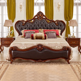 欧式床 简约开放漆床 实木雕花床 法式床 深色仿古双人婚床1.8米