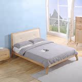 北欧软靠双人床水曲柳卧室全实木床1.5米1.8日式床原木头成人皮床
