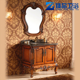 仿古欧式新古典橡木浴室柜组合 小户型洗脸盆面盆实木储物卫浴柜