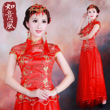 新款2016苏州新娘传统中式嫁衣 红色大码旗袍礼服蕾丝亮片上轿服