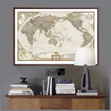 复古地图美式客厅装饰画书房办公室挂画装饰版英文世界中国地图