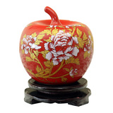 景德镇陶瓷器 五彩金花小苹果摆件 现代简约时尚客厅家居创意花瓶