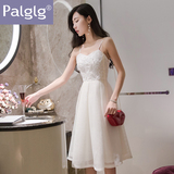Palglg夏装新款女装2016性感小吊带立体花中长款蕾丝连衣裙礼服裙