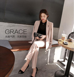 2016春韩国小西装中长款韩版通勤修身显瘦长袖一粒扣女西服套装