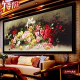 包邮最新款3d彩印丝带绣客厅卧室花卉大幅挂画现代欧式油画玫瑰花