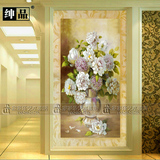 潮流家装3D效果艺术玻璃简欧富贵10MM过道背景墙古典花瓶花卉油画