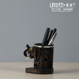 可爱小笔筒创意时尚办公桌摆件 镂空雕刻花纹 大象树脂工艺品礼品
