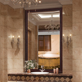 实木开放漆浴室镜 美式化妆镜别墅浴室镜欧式卫生间镜中式浴室镜