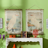 美式田园客厅书房墙面动物壁画单幅 鸬鹚布面装饰挂画