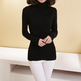 2015新款女士针织羊绒衫堆堆领抽条紧身高领加厚短款纯色毛衣正品