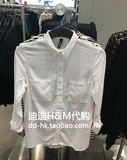 HM H＆M专柜正品代购 女装口袋饰弧形下摆长袖衬衫衬衣