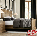钜惠外贸原单美式法式复古实木卧室家具圣詹姆斯橡木雕刻高靠背床