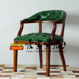 新款热卖 美式复古 做旧拉扣休闲书桌椅漫咖啡皮艺餐椅单人实木椅