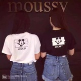 正品代购日本moussy2016夏新款 休闲百搭后背米奇款圆领T恤上衣女
