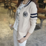 鄂珍妮2016春季时尚韩版新款针织开衫女休闲棒球服毛衣夹克外套女