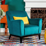 美式客厅书房家具 杰斯帕宝蓝色布艺单人沙发/单椅