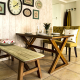 美式全实木餐桌椅组合6人 长方形饭桌原木做旧咖啡桌长桌复古餐桌