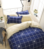 秋冬简约韩版舒适1.5\1.8m双拼格子条纹双人床四件套床单被套加厚