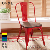 简约白色椅子铁艺餐椅实木创意靠背咖啡厅椅奶茶店铁皮做旧餐椅子