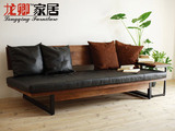 美式复古做旧实木铁艺沙发 简约高端定制明清复古三人懒人沙发床