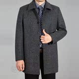 冬季中年男士羊毛呢大衣中长款翻领加厚风衣外套爸爸装加肥加大码