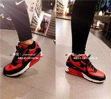 台湾正品代购耐克Nike air MAX90大童气垫皮面黑红女鞋724821 601