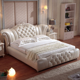 欧式床皮床实木雕花真皮床1.8米双人床太子床婚床法式床包物流