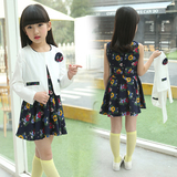 童装女童裙子套装春秋装2016新款韩国小女孩连衣裙外套春装两件套