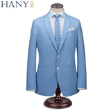 HANY汉尼2016春季男士修身西服蓝上衣正装两粒单排扣商务休闲男装