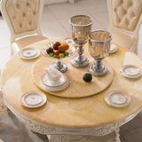 热卖欧式餐桌实木餐桌椅组合大理石圆桌双层圆桌法式餐台白色饭桌