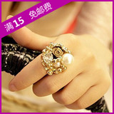 韩国饰品大牌复古玫瑰花朵珍珠戒指 开口女潮人指环