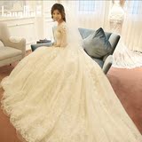 2016新款婚纱礼服韩式包肩蕾丝长拖尾修身长袖新娘结婚礼服定制春