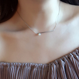 s925纯银项链女韩版时尚银饰品一字珍珠项链个性气质锁骨链镀白金