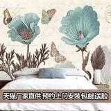 无缝墙布壁画卧室沙发背景墙客厅墙纸美式壁纸欧式油画手绘花卉