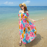 2016裙子波西米亚海边度假大码胖mm沙滩裙雪纺连衣裙修身显瘦长裙