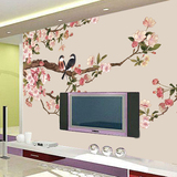 大型定制墙纸酒店茶楼 手绘花鸟 现代中式餐厅玄关背景墙壁纸壁画