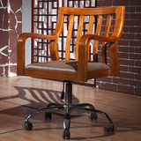 中式家用实木电脑转椅 老板办公书桌休闲椅 可升降布艺组装椅子