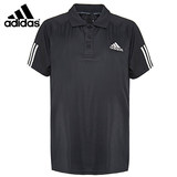 阿迪达斯夏季男士翻领短袖POLO衫网球运动t恤上衣聚酯纤维速干黑