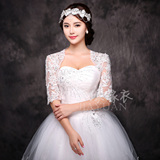 新款包邮韩版新娘红白色蕾丝中袖婚纱马甲 镶钻外套定做礼服披肩