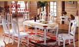 欧式天然大理石餐桌,实木橡木餐桌,方桌,斜角防撞设计,长方形饭桌