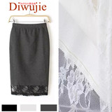 Diwujie 凸显腰身+高腰剪裁的铅笔半身裙 柔美蕾丝拼接包臀过膝裙