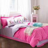 纯色纯棉四件套夏床单被套美式简约素色双拼全棉4件套1.8床上用品