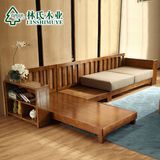 热卖林氏木业现代新中式实木沙发贵妃客厅转角木架布沙发组合家具
